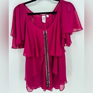 Marc Bouwer Magenta Layered Split Sleeve Blouse